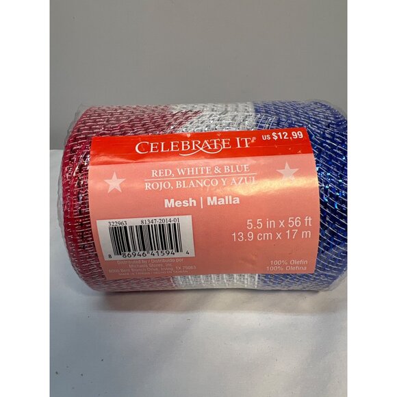 Celebrate It Red White & Blue Mesh Ribbon 5.5" X 56 Ft Patriotic Decorative Craf - Picture 2 of 3